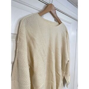 NEW Cream Cupshe Knit Sweater 3/4 Sleeve Cuffed Split Hem Loose Long Tunic M